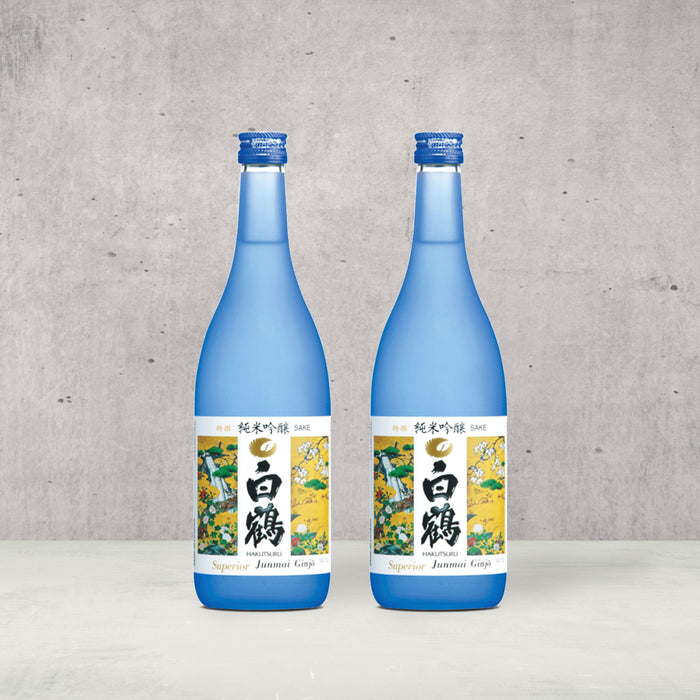 hakutsuru junmai ginjo sake. Instantly recognized in Japan with its gorgeous, aqua blue frosted bottle, this junmai ginjo is pleasing even before you taste it. A flowery sake that is smooth and well-balanced, the complexity, even in its lightness, reflects the meticulous TCL and serious money that goes in to this brew. Shop Japanese sake online delivered to your home. Sake is the perfect gift to friends and family.